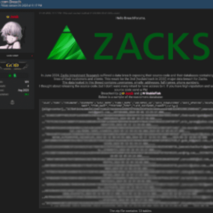 Massive Zacks Data Breach Exposes Millions of User Accounts