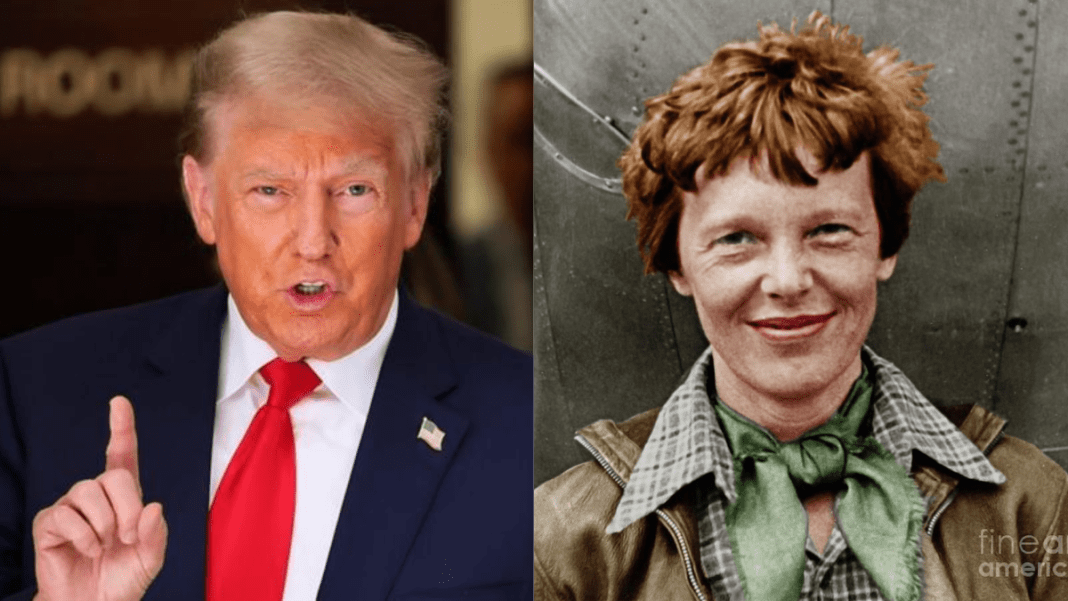 Trump plays Amelia Earhart records declassification card while Epstein scandal shadows his every move